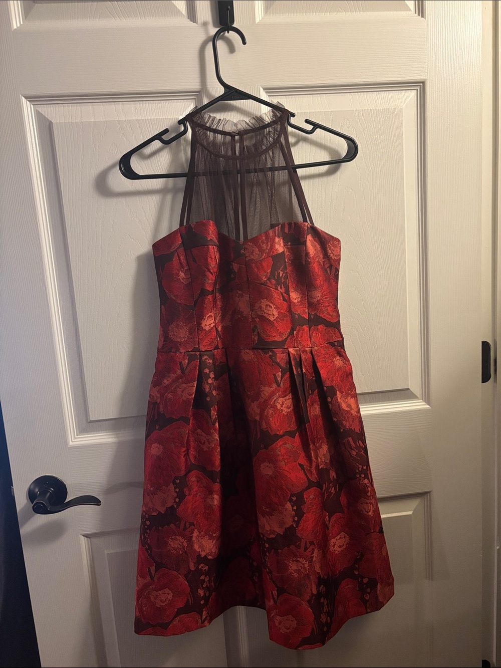 Maggy London Red Floral Halter Fit-and-Flare Dress